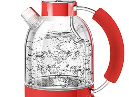 Hervidor Agua Electrico, ASCOT Hervidor de Agua Cristal, 1.6L, 2200W, Libre de BPA y Sistema de Protección Contra la Ebullición en Seco, Base 360º (Rojo) Reacondicionado For Sale