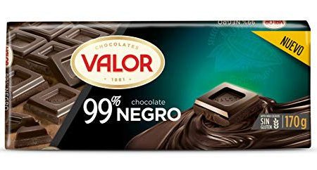 Valor - Chocolate Negro 99% - Sin Gluten. Tableta de Chocolate Negro para Amantes del Chocolate, blend de cacaos Valor. Intenso Sabor y Aroma - 170 Gramos Sale