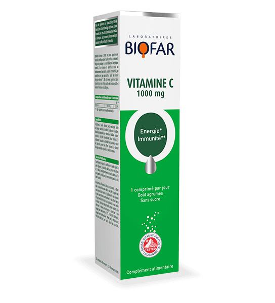 Biofar - Vitamina C 1000 mg - 20 Tabletas efervescentes - Cura para la reducción de la fatiga, inmunidad - sabor afrutado - sin azúcar o coloración artificial Embalaje Deteriorado Fashion